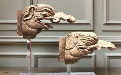A Rare and Early Pair of Carved Wood ‘baku’ Architectural Elements, 14th-16th Century