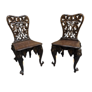 Pair of Black Forest Linden Wood Swiss Maharajah Chairs Circa 1890