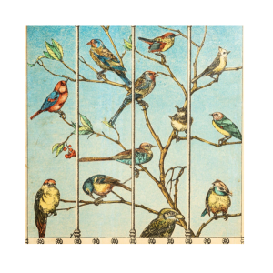 Piero FORNASETTI (1913–1988) Four-Panel Screen “Strumenti Musicali & Uccelli” circa 1953