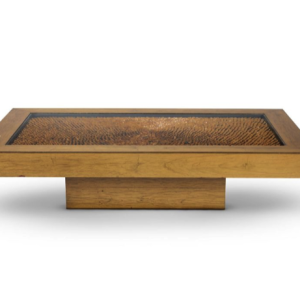 A Walnut and Pine Seed Inlaid Low Table With a Glass Top Circa 1960s