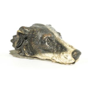 A 20th Century Cold Painted Austrian Bronze Dog's Head Paper Clip, Attributed to Franz Bergman.