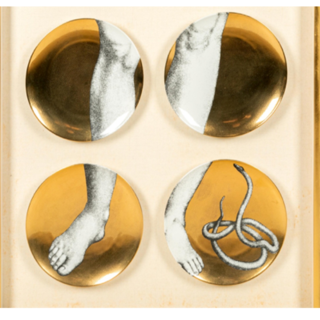 Set of Twelve Mounted Fornasetti Porcelain Plates