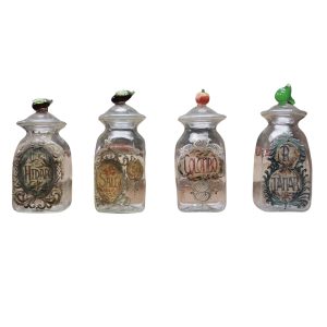 Set of Four Italian Glass Apothecary Jars with Fruit Finials