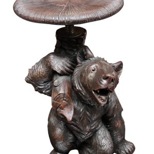 A rare Swiss Carved Black Forest Linden Wood Bear Stool Circa 1900.