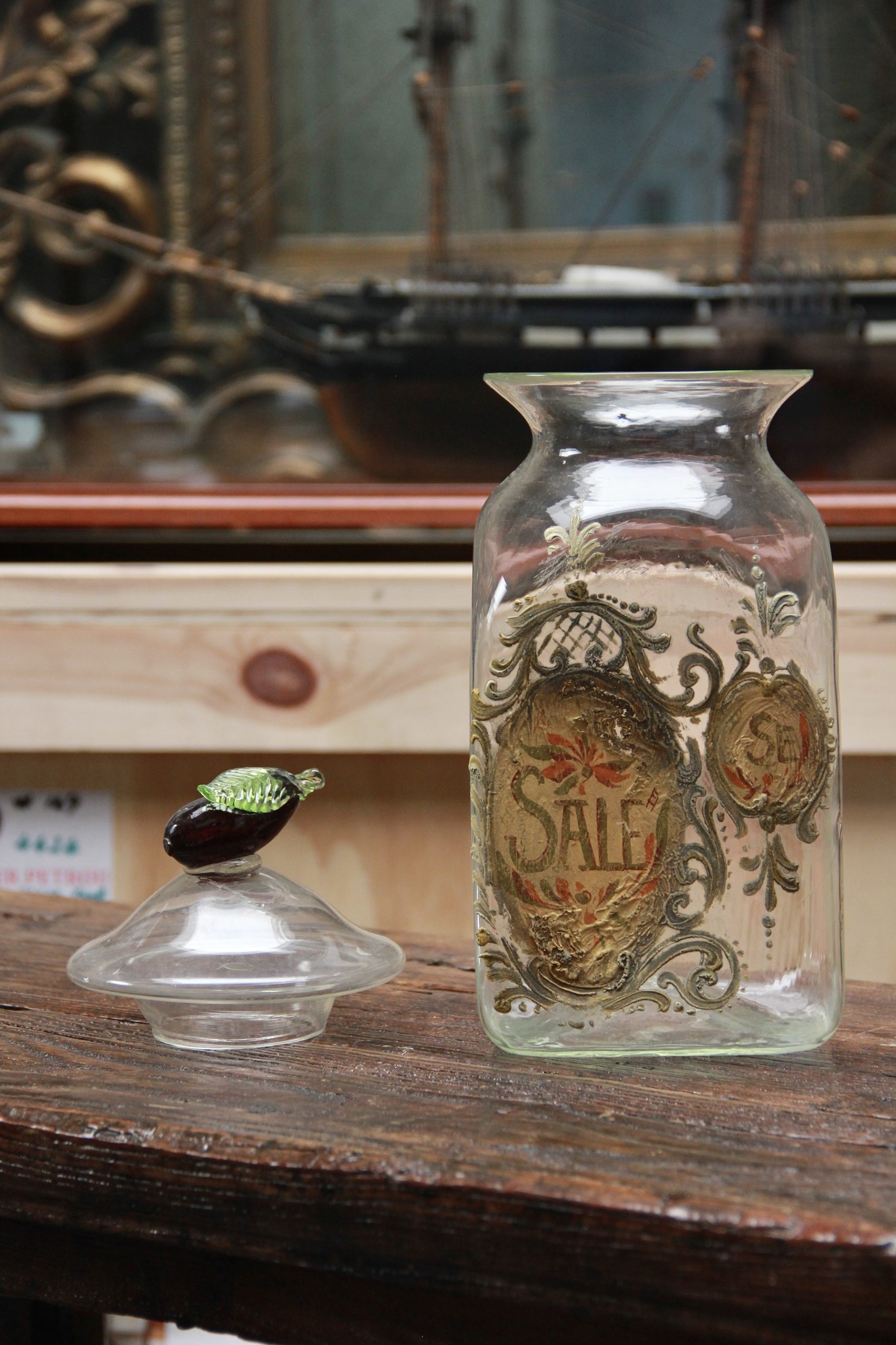 Set of Four Italian Glass Apothecary Jars with Fruit Finials - Image 12