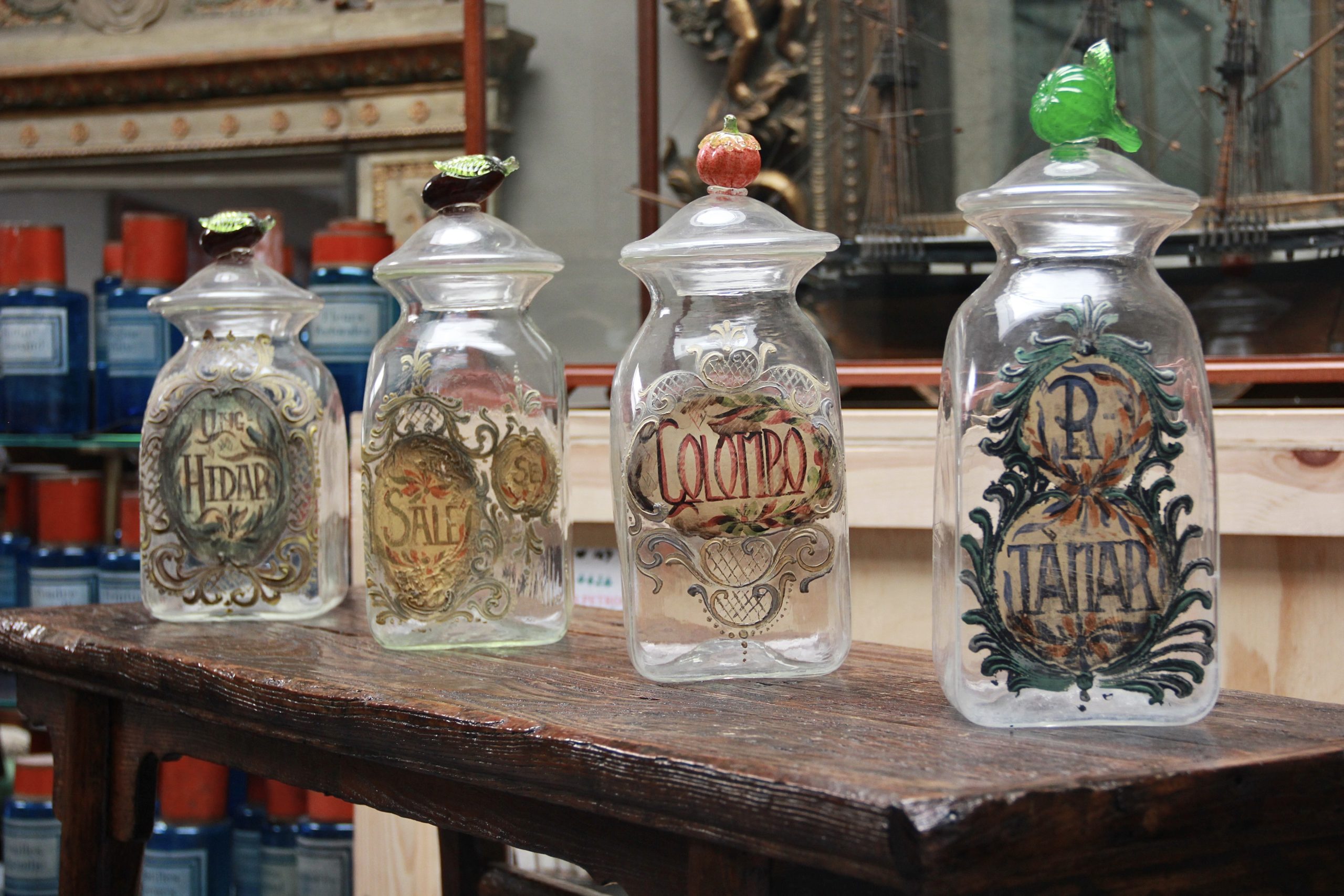 Set of Four Italian Glass Apothecary Jars with Fruit Finials - Image 4