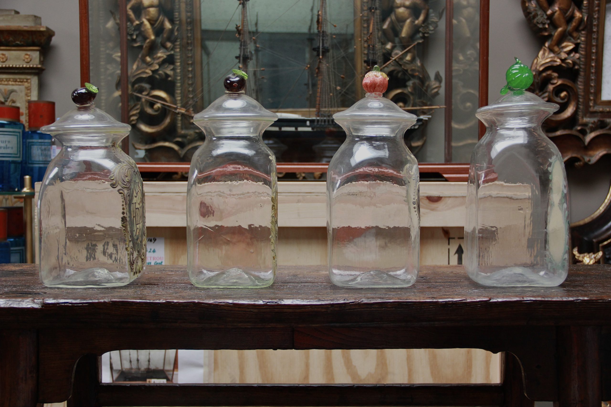 Set of Four Italian Glass Apothecary Jars with Fruit Finials - Image 3