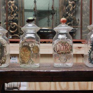 Set of Four Italian Glass Apothecary Jars with Fruit Finials