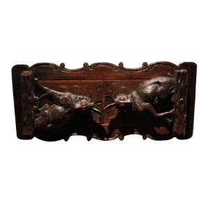 Late 19th century Swiss carved Linden Wood Black Forest sliding bookends / bookshelf.