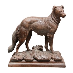 A Swiss Carved Black Forest Linden Wood model of an alert Borzoi Circa 1900