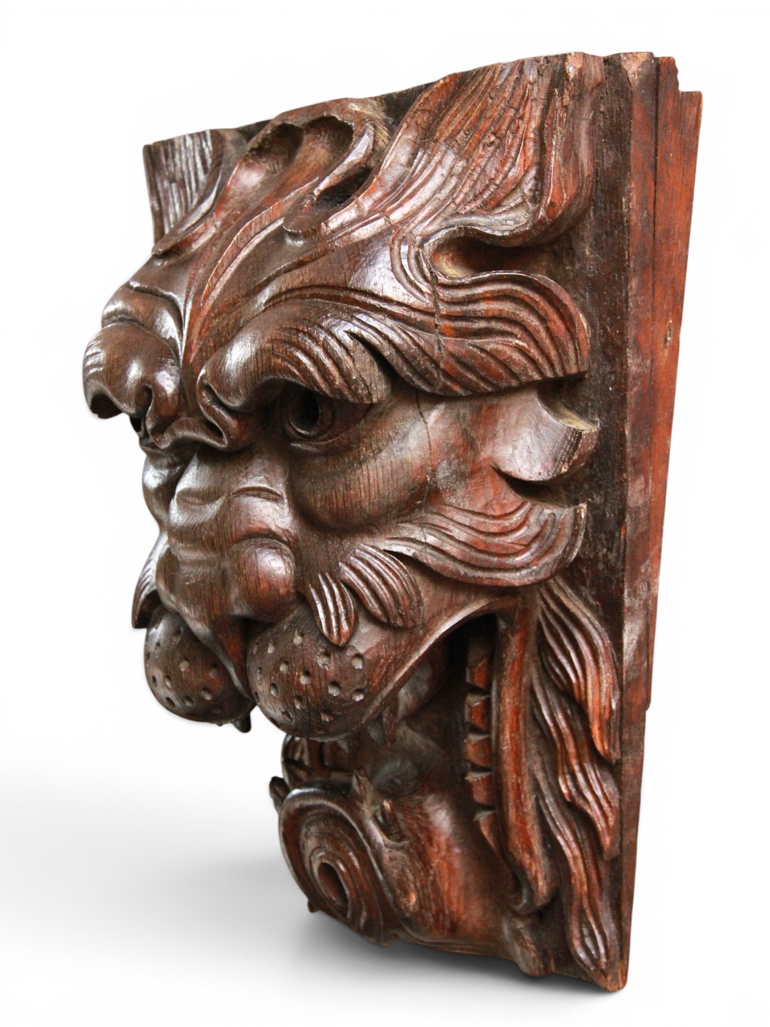 An English carved oak lion mask panel, 19th century, in the 17th-century manner - Image 3